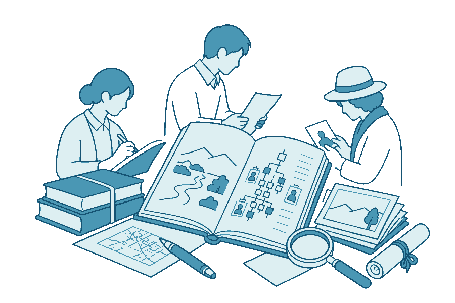 古文書や系譜資料を調べる研究会のイラスト